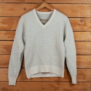Vintage Wool V-Neck Fairisle Sweater In Cream- Women's Medium, Made in USA